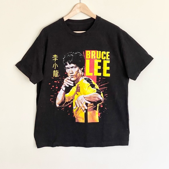 Bruce Lee Game Of Death Yellow Jumpsuit Graphic Black T Shirt Adult Sz Large - Picture 2 of 5